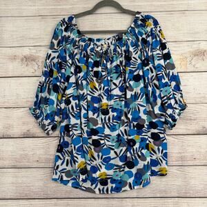 Easel Los Angeles Floral Off the Shoulder Blouse Womens 3X White Blue NEW